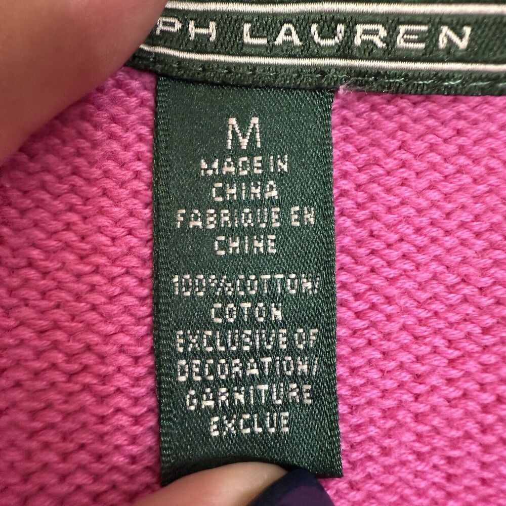 Lauren Ralph Lauren Cardigan Sweater Full Zip Pink Med Knit Women Old Money Logo - Picture 12 of 14